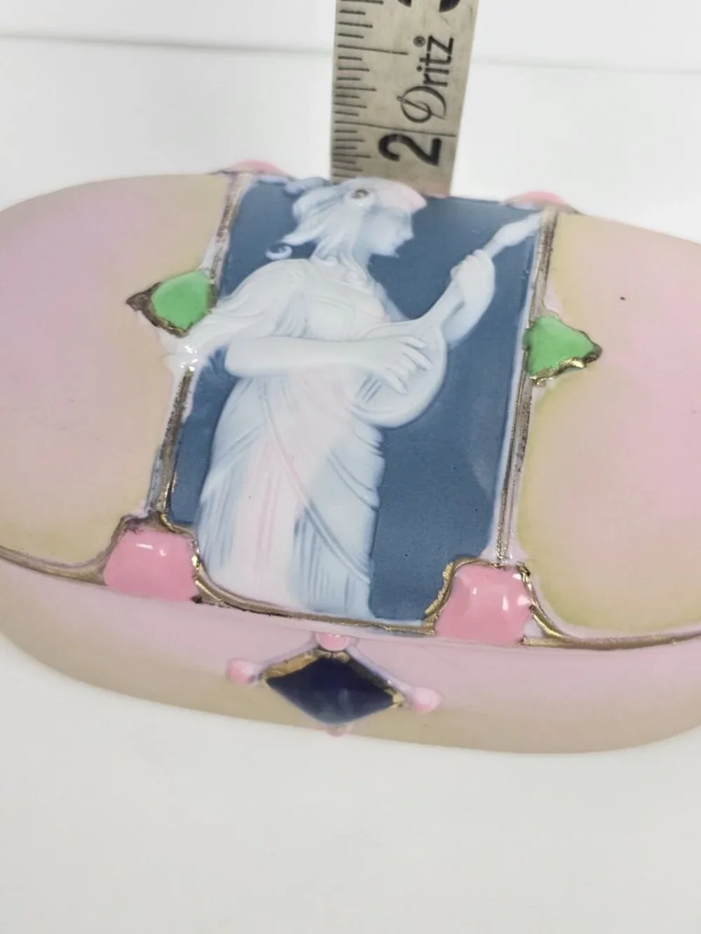 Schafer & Vater Art Nouveau Enamel Porcelain Trinket Box Cameo Jeweled Antique